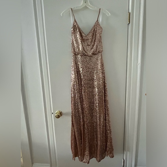 Elegant Floor-length Formal Dress with Rose Gold Sequins - Picture 1 of 4